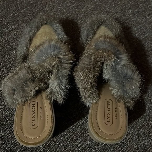 Coach wedge slide on shoe with fur - Picture 2 of 4